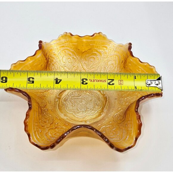 Ornate Fenton Persian Medallion pressed glass dish Marigold Carnival Glass 6" - Picture 5 of 6